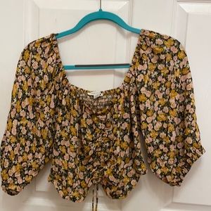 American Eagle floral front drawstring shirt